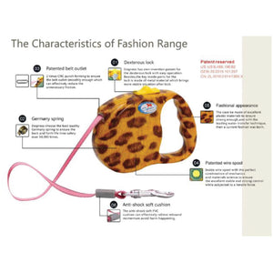 DOGNESS-Leopard-retractable Leash - Extends from 1'-16' for 1-90 lb Dogs